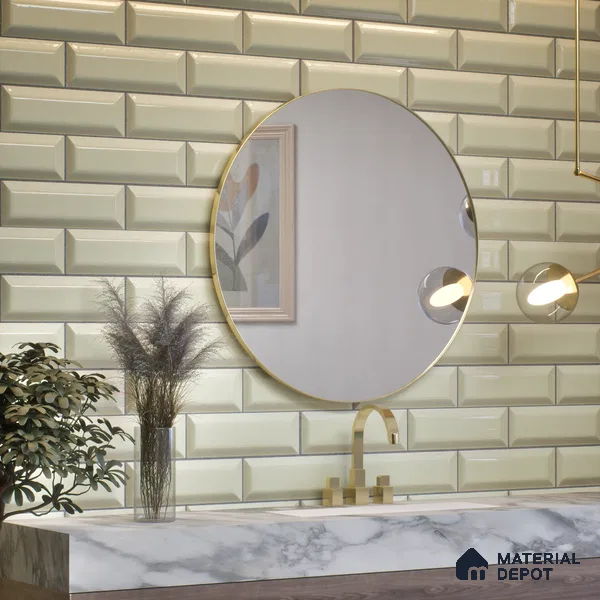 Subway Wall Tile TL 04967 O El Clasico Bevelled Almond Mist 12 x 4 inch Ceramic Glossy Finish - 7.5 mm | Suitable for Highlighter Walls, Foyer, Bathroom, Kitchen Wall & Backsplashes (Sample)