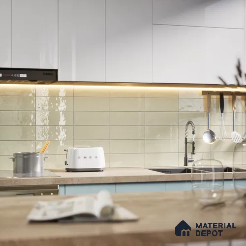 Subway Wall Tile TL 04967 El Clasico Plain Almond Mist 12 x 4 inch Ceramic Glossy Finish - 7.5 mm | Suitable for Highlighter Walls, Foyer, Bathroom, Kitchen Wall & Backsplashes