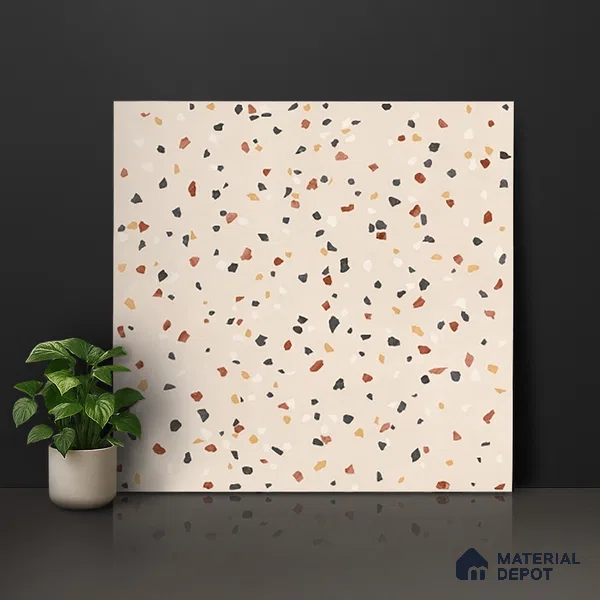 Terrazzo Wall & Floor Tile TL 06607 Electra Ivory 2 ft x 2 ft Vitrified Matte Finish - 9 mm | Suitable for Living Room, Balcony, Courtyard (Sample)