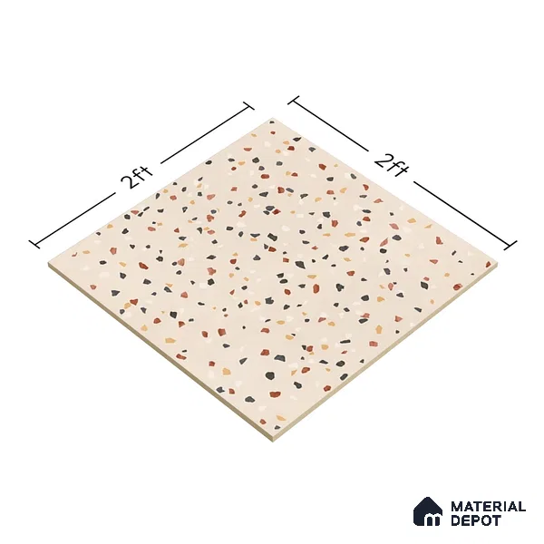 Terrazzo Wall & Floor Tile TL 06607 Electra Ivory 2 ft x 2 ft Vitrified Matte Finish - 9 mm | Suitable for Living Room, Balcony, Courtyard (Sample)