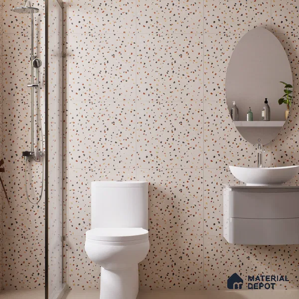 Terrazzo Wall & Floor Tile TL 06607 Electra Ivory 2 ft x 2 ft Vitrified Matte Finish - 9 mm | Suitable for Living Room, Balcony, Courtyard (Sample)