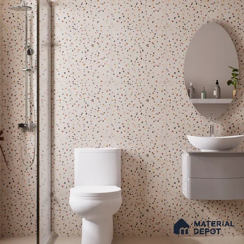 Terrazzo Wall & Floor Tile TL 06607 Electra Ivory 2 ft x 2 ft Vitrified Matte Finish - 9 mm | Suitable for Living Room, Balcony, Courtyard