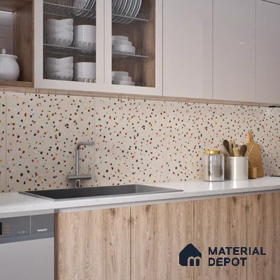 Terrazzo Wall & Floor Tile TL 06607 Electra Ivory 2 ft x 2 ft Vitrified Matte Finish - 9 mm | Suitable for Living Room, Balcony, Courtyard (Sample)
