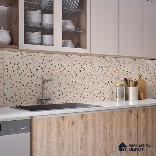 Terrazzo Wall & Floor Tile TL 06607 Electra Ivory 2 ft x 2 ft Vitrified Matte Finish - 9 mm | Suitable for Living Room, Balcony, Courtyard (Sample)