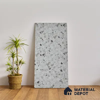 Terrazzo Floor & Wall Tile TL 06404 B Terazzo Grey 4 ft x 2 ft Carving Matte Finish Vitrified Tile - 9 mm | Suitable for Living Room, Bedroom & Bathroom (Sample)