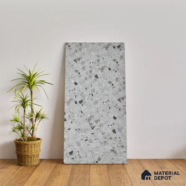 Terrazzo Floor & Wall Tile TL 06404 B Terazzo Grey 4 ft x 2 ft Carving Matte Finish Vitrified Tile - 9 mm | Suitable for Living Room, Bedroom & Bathroom (Sample)