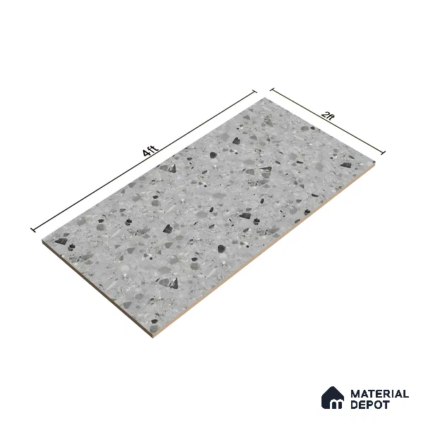 Terrazzo Floor & Wall Tile TL 06404 B Terazzo Grey 4 ft x 2 ft Carving Matte Finish Vitrified Tile - 9 mm | Suitable for Living Room, Bedroom & Bathroom (Sample)