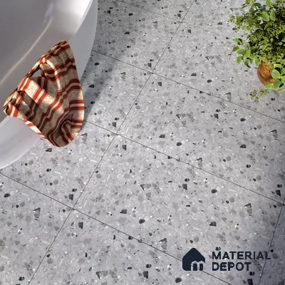 Terrazzo Floor & Wall Tile TL 06404 B Terazzo Grey 4 ft x 2 ft Carving Matte Finish Vitrified Tile - 9 mm | Suitable for Living Room, Bedroom & Bathroom (Sample)