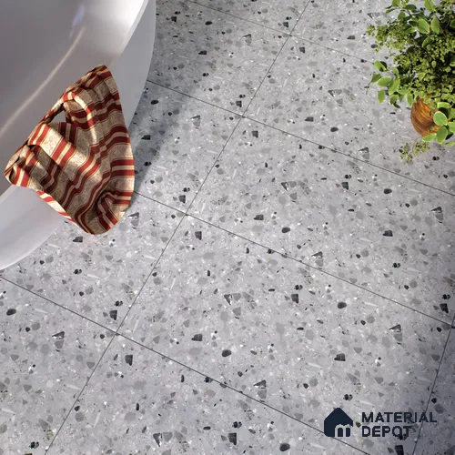 Terrazzo Floor & Wall Tile TL 06404 B Terazzo Grey 4 ft x 2 ft Carving Matte Finish Vitrified Tile - 9 mm | Suitable for Living Room, Bedroom & Bathroom