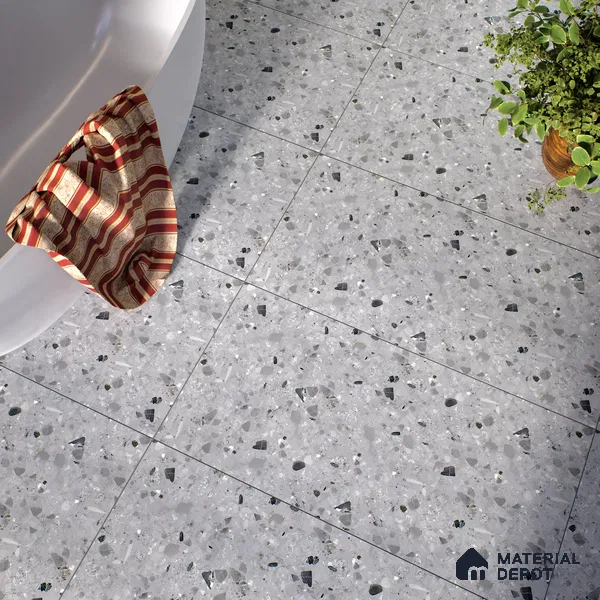 Terrazzo Floor & Wall Tile TL 06404 B Terazzo Grey 4 ft x 2 ft Carving Matte Finish Vitrified Tile - 9 mm | Suitable for Living Room, Bedroom & Bathroom (Sample)