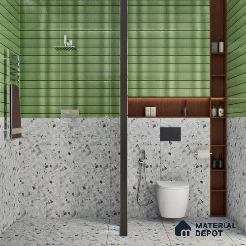 Terrazzo Floor & Wall Tile TL 06404 B Terazzo Grey 4 ft x 2 ft Carving Matte Finish Vitrified Tile - 9 mm | Suitable for Living Room, Bedroom & Bathroom
