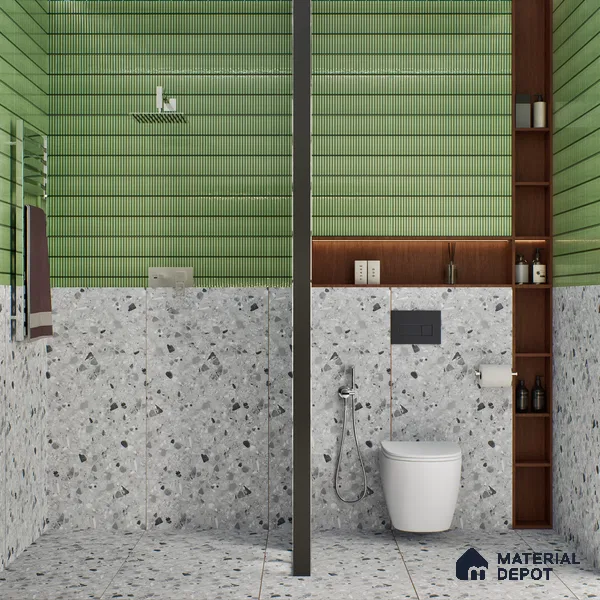 Terrazzo Floor & Wall Tile TL 06404 B Terazzo Grey 4 ft x 2 ft Carving Matte Finish Vitrified Tile - 9 mm | Suitable for Living Room, Bedroom & Bathroom (Sample)