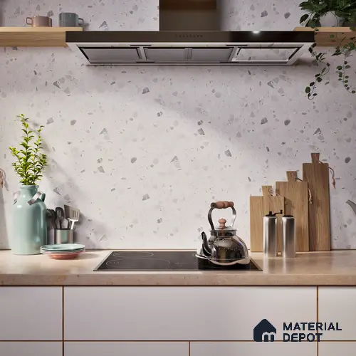 Terrazzo Floor & Wall Tile TL 06404 C Terazzo Bianco 4 ft x 2 ft Carving Matte Finish Vitrified Tile - 9 mm | Suitable for Living Room, Bedroom & Bathroom