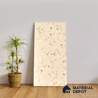 Terrazzo Floor & Wall Tile TL 06404 D Terazzo Beige 4 ft x 2 ft Carving Matte Finish Vitrified Tile - 9 mm | Suitable for Living Room, Bedroom & Bathroom