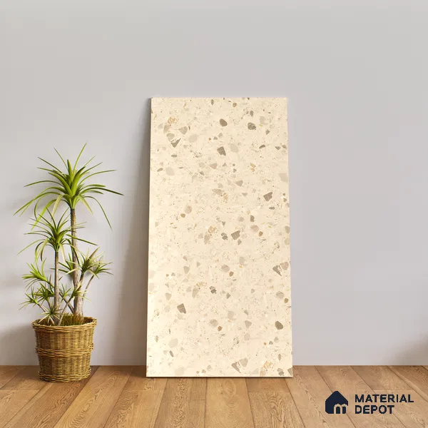 Terrazzo Floor & Wall Tile TL 06404 D Terazzo Beige 4 ft x 2 ft Carving Matte Finish Vitrified Tile - 9 mm | Suitable for Living Room, Bedroom & Bathroom