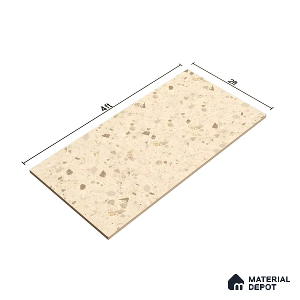 Terrazzo Floor & Wall Tile TL 06404 D Terazzo Beige 4 ft x 2 ft Carving Matte Finish Vitrified Tile - 9 mm | Suitable for Living Room, Bedroom & Bathroom