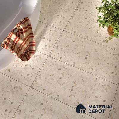 Terrazzo Floor & Wall Tile TL 06404 D Terazzo Beige 4 ft x 2 ft Carving Matte Finish Vitrified Tile - 9 mm | Suitable for Living Room, Bedroom & Bathroom