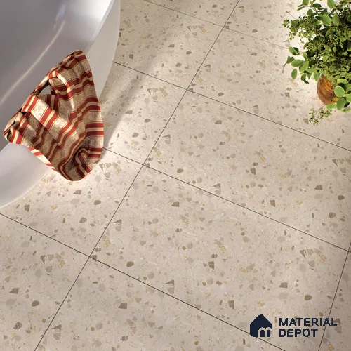 Terrazzo Floor & Wall Tile TL 06404 D Terazzo Beige 4 ft x 2 ft Carving Matte Finish Vitrified Tile - 9 mm | Suitable for Living Room, Bedroom & Bathroom