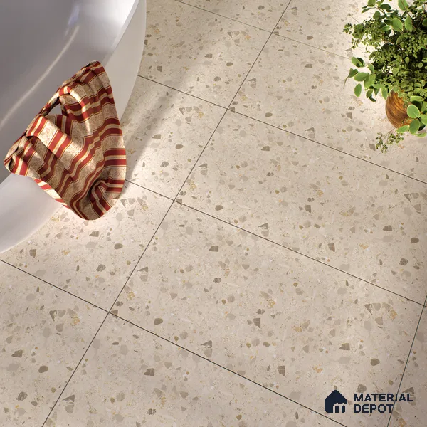 Terrazzo Floor & Wall Tile TL 06404 D Terazzo Beige 4 ft x 2 ft Carving Matte Finish Vitrified Tile - 9 mm | Suitable for Living Room, Bedroom & Bathroom