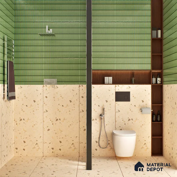 Terrazzo Floor & Wall Tile TL 06404 D Terazzo Beige 4 ft x 2 ft Carving Matte Finish Vitrified Tile - 9 mm | Suitable for Living Room, Bedroom & Bathroom