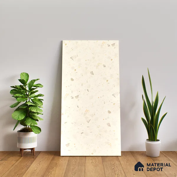Terrazzo Floor & Wall Tile TL 06404 Terazzo Ivory 4 ft x 2 ft Carving Matte Finish Vitrified Tile - 9 mm | Suitable for Living Room, Bedroom & Bathroom (Sample)