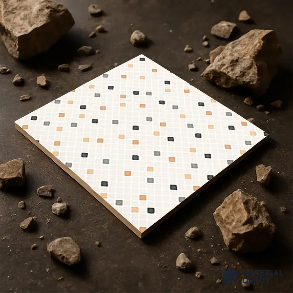 Parking Floor Tile TL 07565 Ivory Whisper | 16 x 16 inch | Anti Skid Matte Finish Heavy Duty Vitrified Tile - 12 mm | Suitable For High Traffic Areas, Terrace, Balcony | Pattern Alignment May Vary | 2-3 mm Spacer is Mandatory