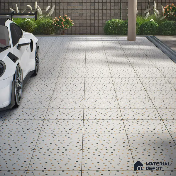Parking Floor Tile TL 07565 Ivory Whisper | 16 x 16 inch | Anti Skid Matte Finish Heavy Duty Vitrified Tile - 12 mm | Suitable For High Traffic Areas, Terrace, Balcony | Pattern Alignment May Vary | 2-3 mm Spacer is Mandatory