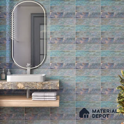 Faux Subway Wall Tile TL 05006 Marrakech Arctic Blue Brick 1 ft x 1 ft Ceramic Glossy Finish - 9.5 mm | Suitable for Highlighter Walls, Foyer, Bathroom, Kitchen Wall & Backsplashes | Please Expect a Slight Variation of Pattern (Sample)