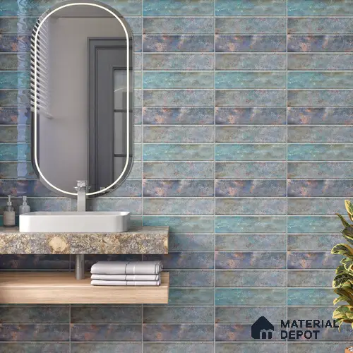 Faux Subway Wall Tile TL 05006 Marrakech Arctic Blue Brick 1 ft x 1 ft Ceramic Glossy Finish - 9.5 mm | Suitable for Highlighter Walls, Foyer, Bathroom, Kitchen Wall & Backsplashes | Please Expect a Slight Variation of Pattern
