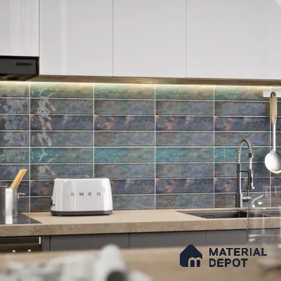 Faux Subway Wall Tile TL 05006 Marrakech Arctic Blue Brick 1 ft x 1 ft Ceramic Glossy Finish - 9.5 mm | Suitable for Highlighter Walls, Foyer, Bathroom, Kitchen Wall & Backsplashes | Please Expect a Slight Variation of Pattern (Sample)