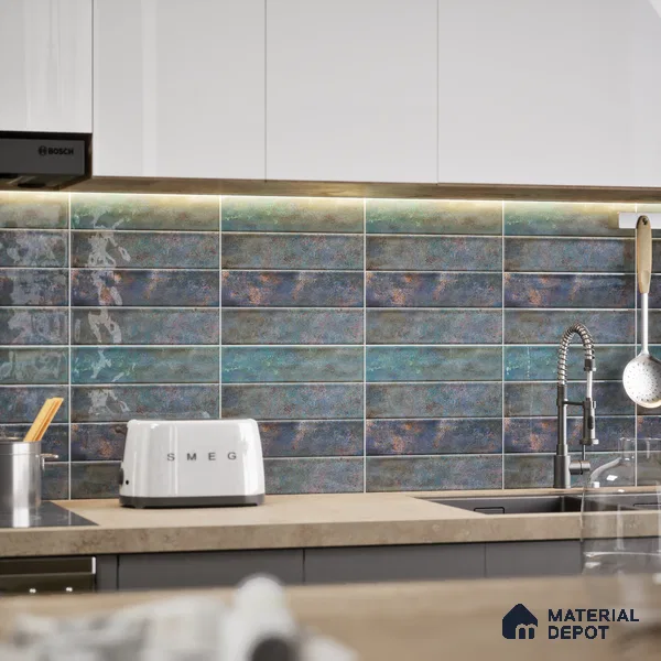 Faux Subway Wall Tile TL 05006 Marrakech Arctic Blue Brick 1 ft x 1 ft Ceramic Glossy Finish - 9.5 mm | Suitable for Highlighter Walls, Foyer, Bathroom, Kitchen Wall & Backsplashes | Please Expect a Slight Variation of Pattern (Sample)