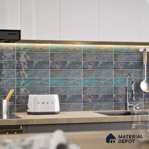 Faux Subway Wall Tile TL 05006 Marrakech Arctic Blue Brick 1 ft x 1 ft Ceramic Glossy Finish - 9.5 mm | Suitable for Highlighter Walls, Foyer, Bathroom, Kitchen Wall & Backsplashes | Please Expect a Slight Variation of Pattern