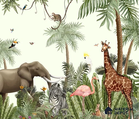 Jungle Theme Animals Wallpaper for Kids Room Walls, Customised Sparkla N Shine Series Canvas Entertainment Design (Customised Size Wallpaper)