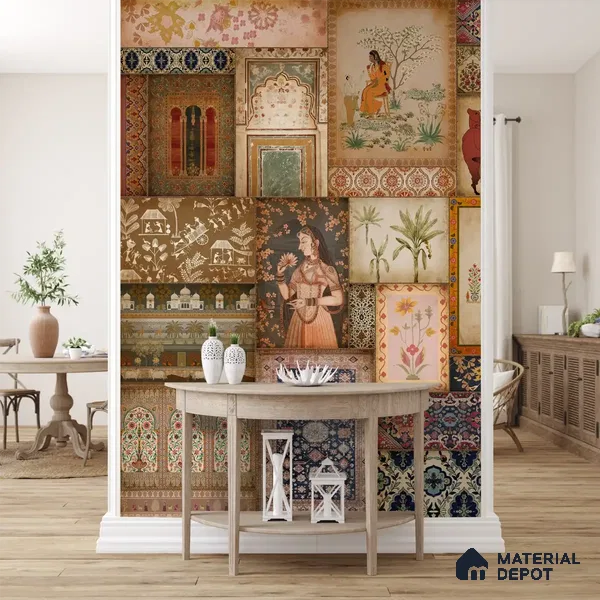 H902212 Kahani, Indian Art Theme Wallpaper, Customised Sukoon Series Canvas Abstract Design (Customised Size Wallpaper)