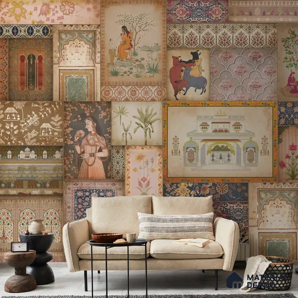 H902212 Kahani, Indian Art Theme Wallpaper, Customised Sukoon Series Canvas Abstract Design (Customised Size Wallpaper)
