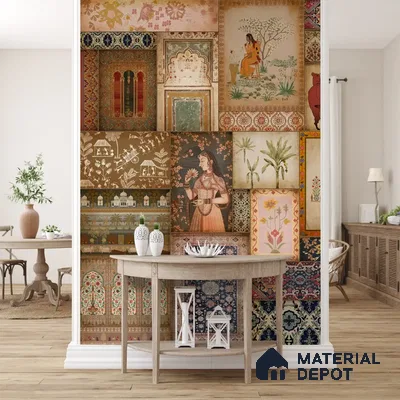 Kahani, Indian Art Theme Wallpaper, Customised Sukoon Series Handmade Abstract Design (Customised Size Wallpaper)