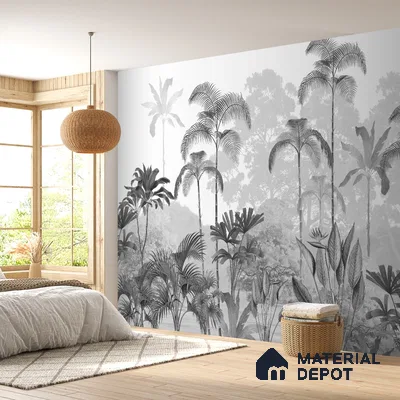 H901412 Kaira, Nature Theme Wallpaper for Rooms, Black & White, Customised Sukoon Series Canvas Nature Design (Customised Size Wallpaper)