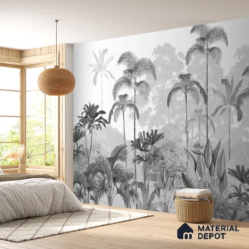 H901412 Kaira, Nature Theme Wallpaper for Rooms, Black & White, Customised Sukoon Series Canvas Nature Design (Customised Size Wallpaper)