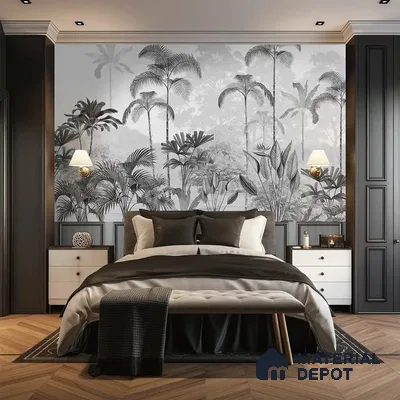 H901412 Kaira, Nature Theme Wallpaper for Rooms, Black & White, Customised Sukoon Series Canvas Nature Design (Customised Size Wallpaper)