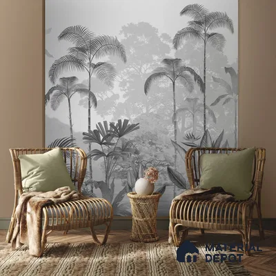 H901412 Kaira, Nature Theme Wallpaper for Rooms, Black & White, Customised Sukoon Series Canvas Nature Design (Customised Size Wallpaper)