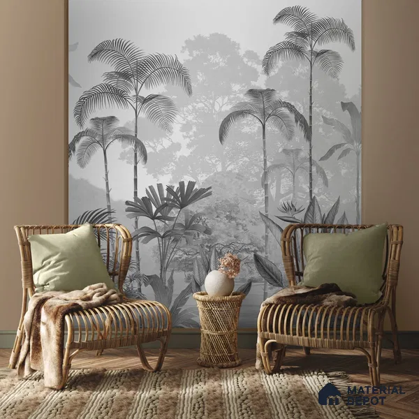 H901412 Kaira, Nature Theme Wallpaper for Rooms, Black & White, Customised Sukoon Series Canvas Nature Design (Customised Size Wallpaper)