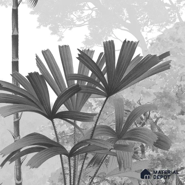 H901412 Kaira, Nature Theme Wallpaper for Rooms, Black & White, Customised Sukoon Series Canvas Nature Design (Customised Size Wallpaper)