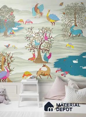 Kalpvriksha, Gond Art Garden Wallpaper Sukoon Series Canvas Patterned Design (Customised Size Wallpaper)