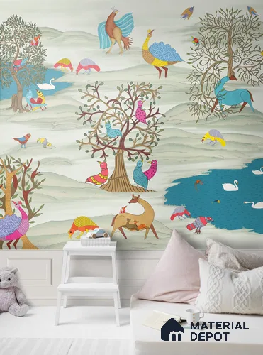 Kalpvriksha, Gond Art Garden Wallpaper Sukoon Series Handmade Patterned Design (Customised Size Wallpaper)