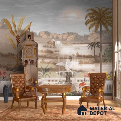 Kasturi, Wallpaper in Sepia Vintage Theme Sukoon Series Handmade Patterned Design (Customised Size Wallpaper)