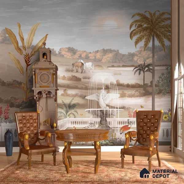 Kasturi, Wallpaper in Sepia Vintage Theme Sukoon Series Handmade Patterned Design (Customised Size Wallpaper)