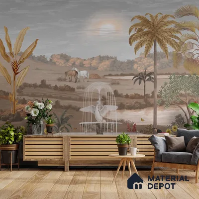 Kasturi, Wallpaper in Sepia Vintage Theme Sukoon Series Handmade Patterned Design (Customised Size Wallpaper)