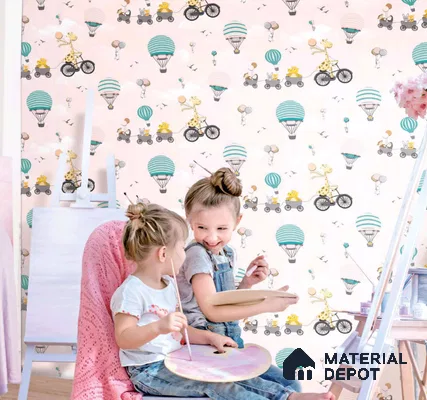 KD4001-1 | Pastel Multicolour Animal Parade Non Woven Kids Room Wallpaper - 10 Meter x 21 Inches, 57.41 Sq. Ft. (Min. 15% Wastage)