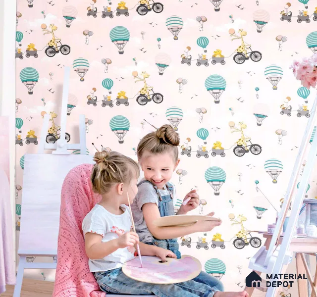 KD4001-1 | Pastel Multicolour Animal Parade Non Woven Kids Room Wallpaper - 10 Meter x 21 Inches, 57.41 Sq. Ft. (Min. 15% Wastage)