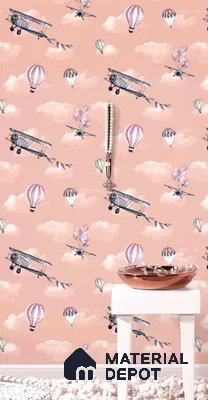 KD4012-3 | Blush Pink Airplane & Balloon Non Woven Kids Room Wallpaper - 10 Meter x 21 Inches, 57.41 Sq. Ft. (Min. 15% Wastage)